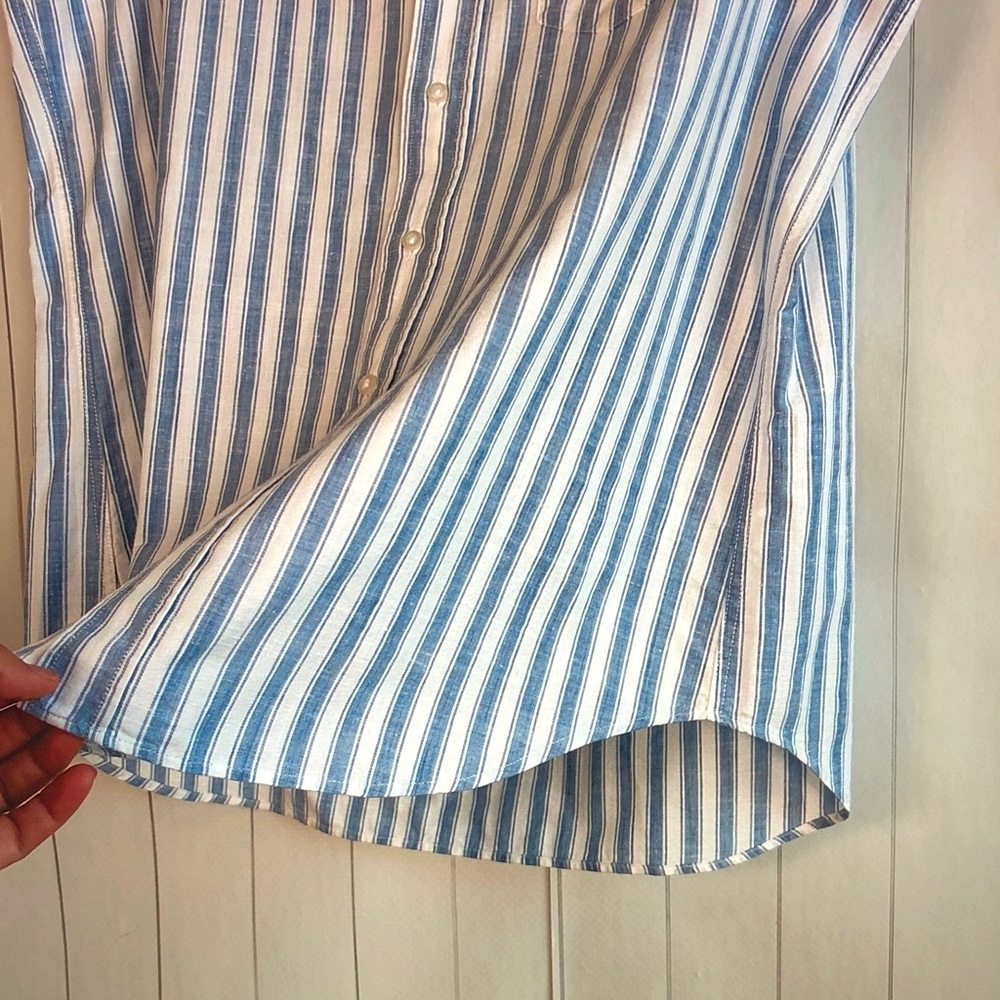 Frank & Eileen Sleeveless Blue and White Striped Button-Up Shirt - Picture 3 of 9